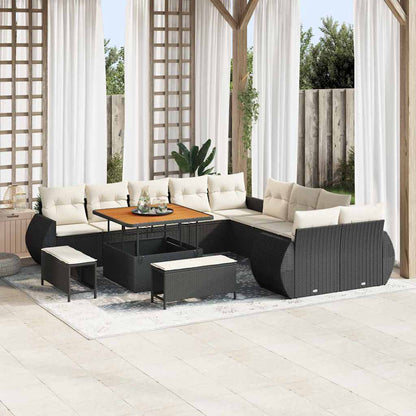 Set Divano da Giardino con cuscino 13 pcs Nero e crema | homemem39