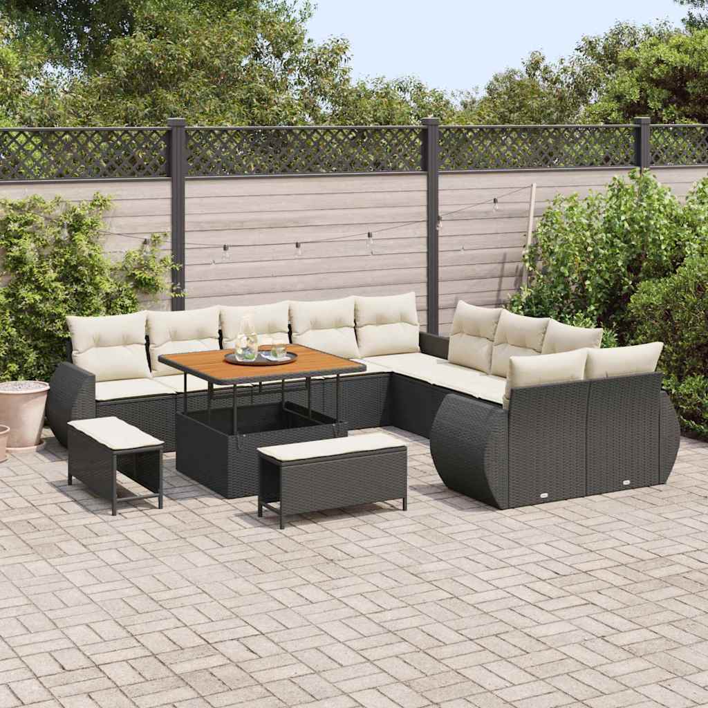 Set Divano da Giardino con cuscino 13 pcs Nero e crema | homemem39