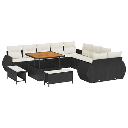 Set Divano da Giardino con cuscino 13 pcs Nero e crema | homemem39
