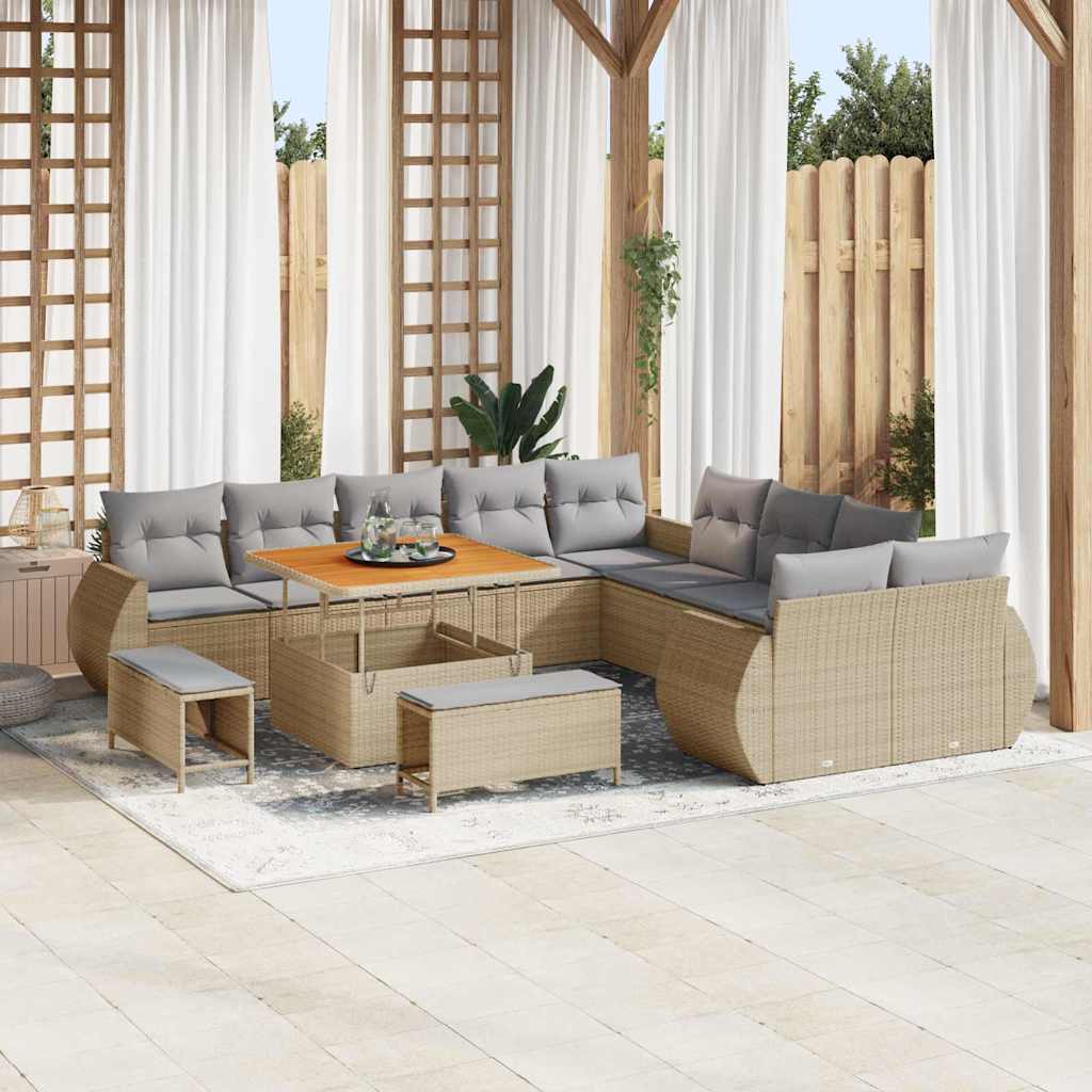 Set Divano da Giardino con cuscino 13 pcs beige e grigio chiaro | homemem39