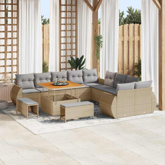 Set Divano da Giardino con cuscino 13 pcs beige e grigio chiaro