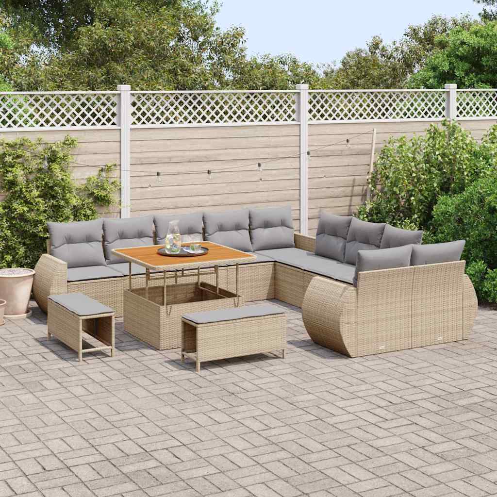 Set Divano da Giardino con cuscino 13 pcs beige e grigio chiaro | homemem39