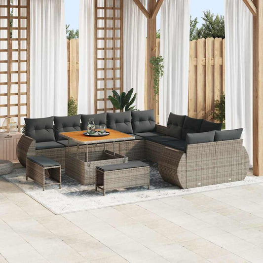 Set Divano da Giardino con cuscino 13 pcs Grigio
