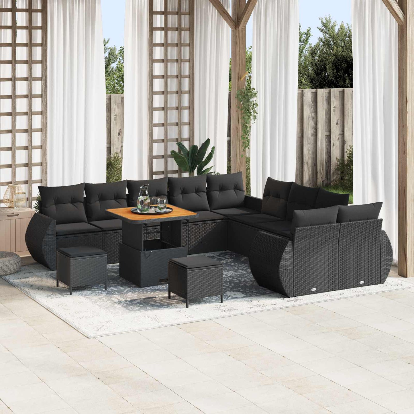 Set Divano da Giardino con cuscino 13 pcs Nero | homemem39