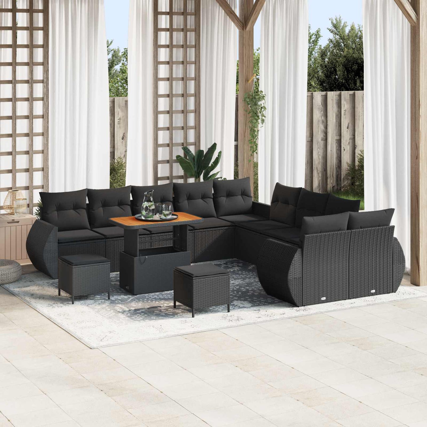 Set Divano da Giardino con cuscino 13 pcs Nero | homemem39