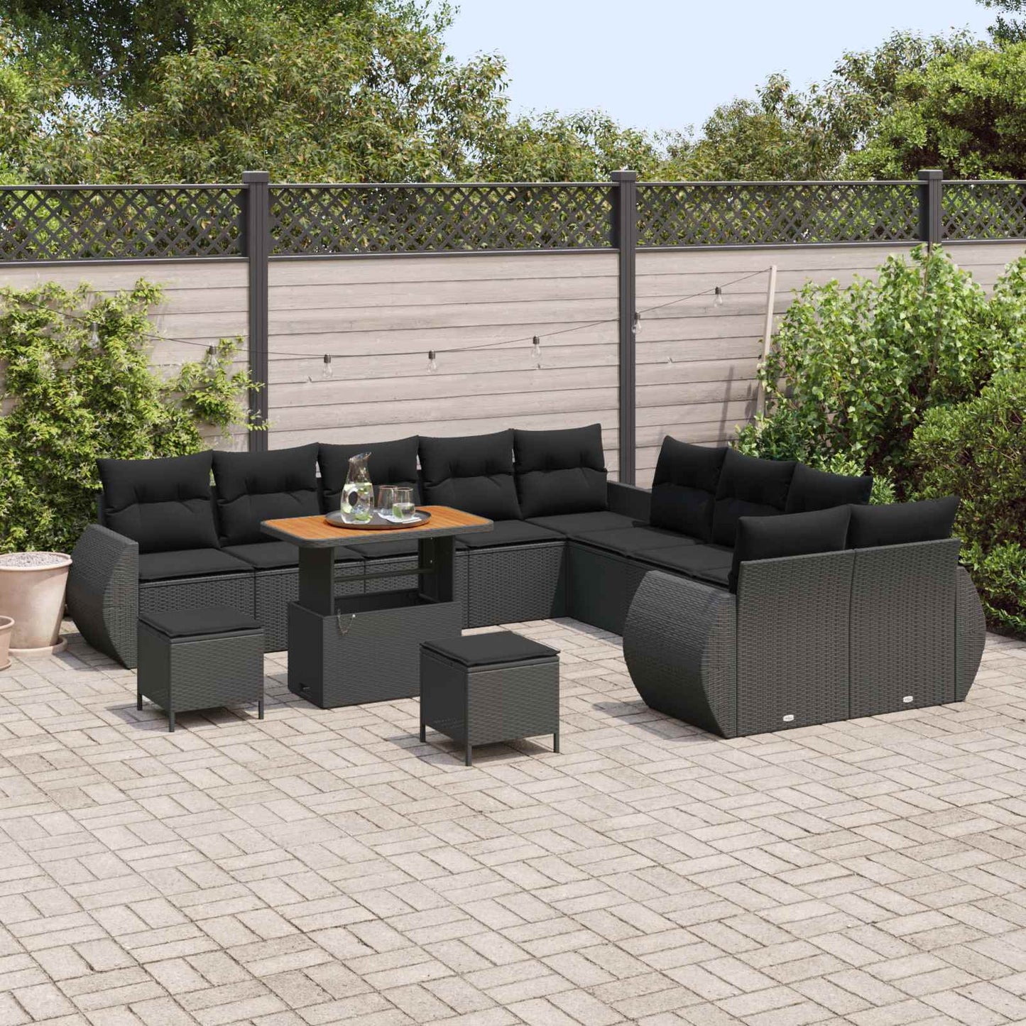 Set Divano da Giardino con cuscino 13 pcs Nero | homemem39