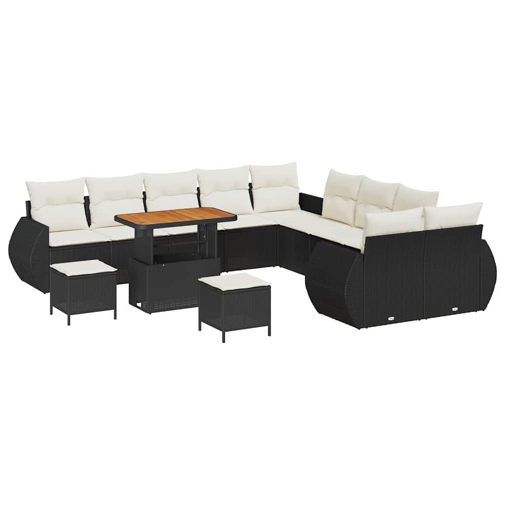 Set Divano da Giardino con cuscino 13 pcs Nero e crema | homemem39