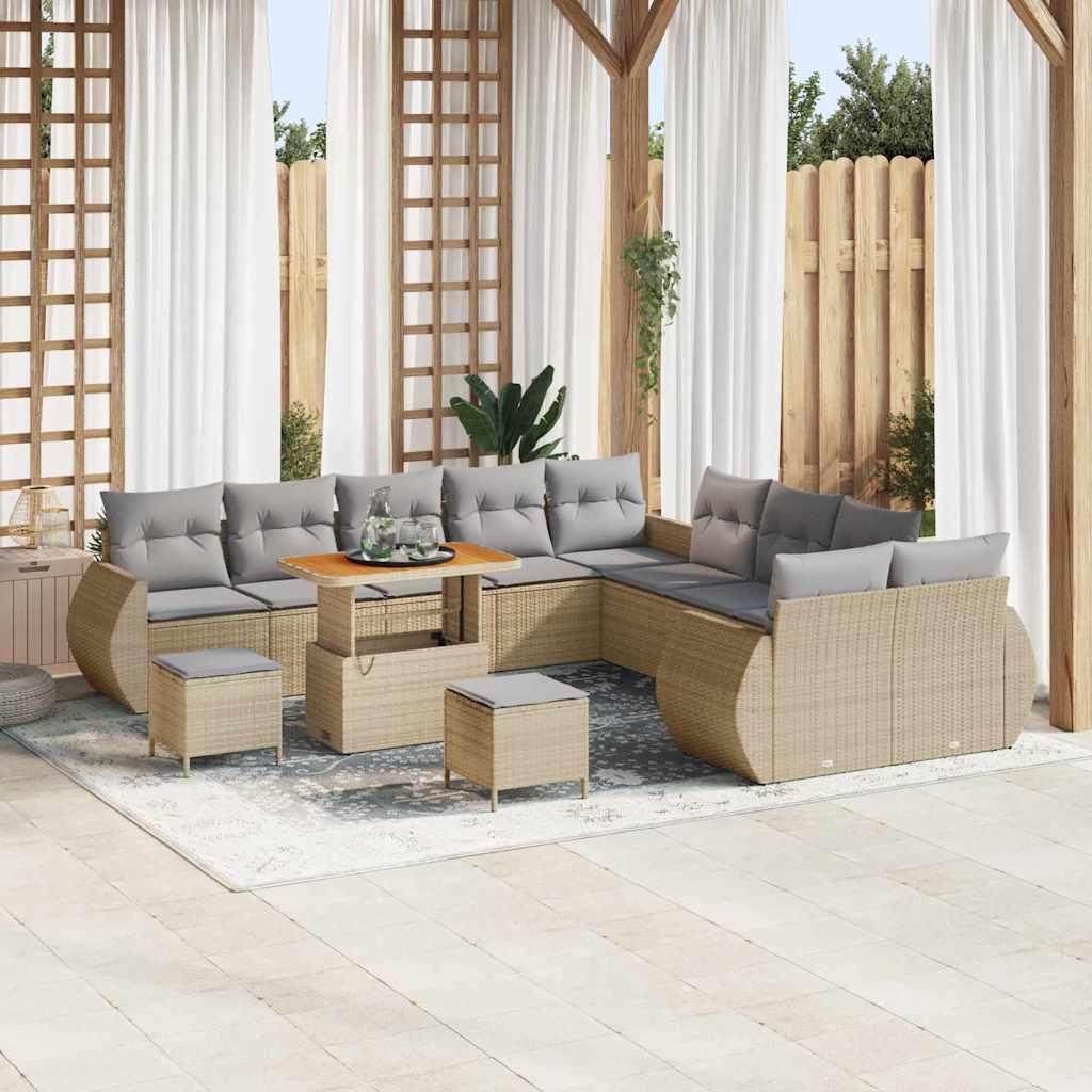 Set Divano da Giardino con cuscino 13 pcs beige e grigio chiaro | homemem39