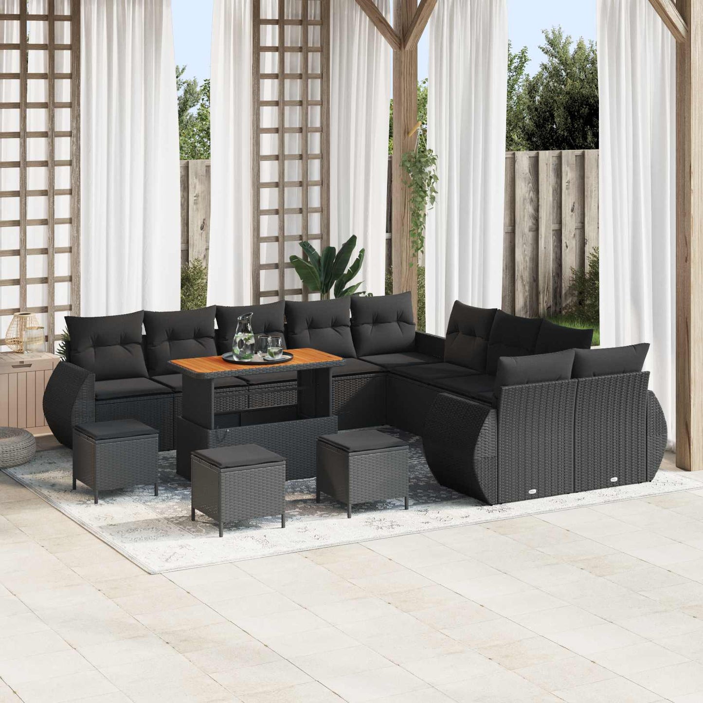 Set Divano da Giardino con cuscino con cuscino 14 pcs Nero | homemem39