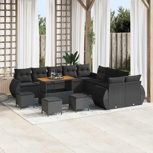 Set Divano da Giardino con cuscino con cuscino 14 pcs Nero