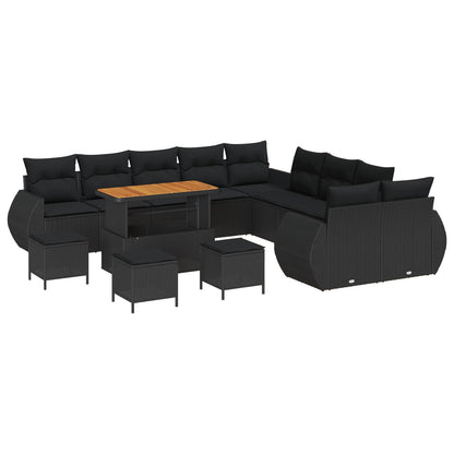 Set Divano da Giardino con cuscino con cuscino 14 pcs Nero | homemem39