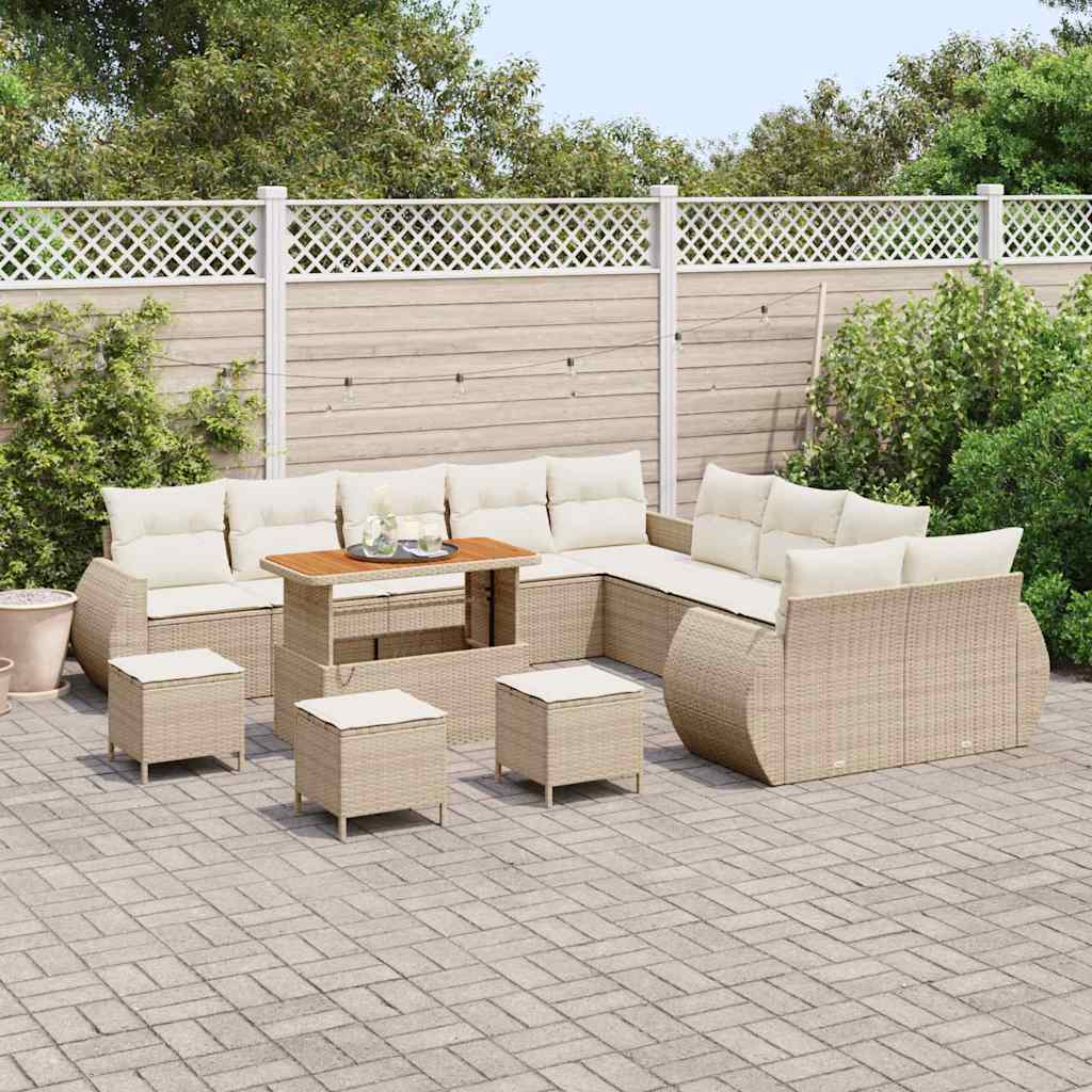 Set Divano da Giardino con cuscino 14 pcs beige e panna