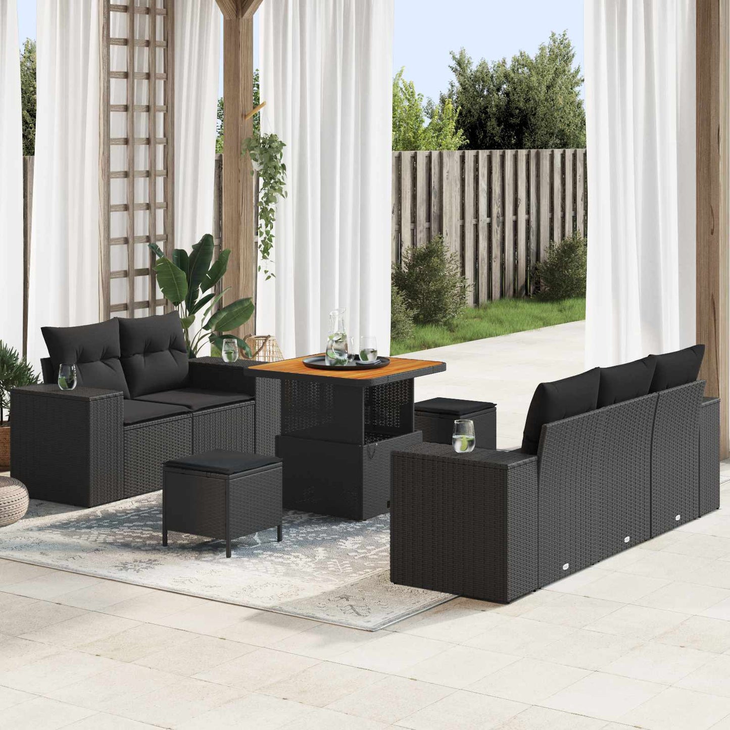 Set Divano da Giardino 8 pcs Nero Rattan in Polipropilene | homemem39