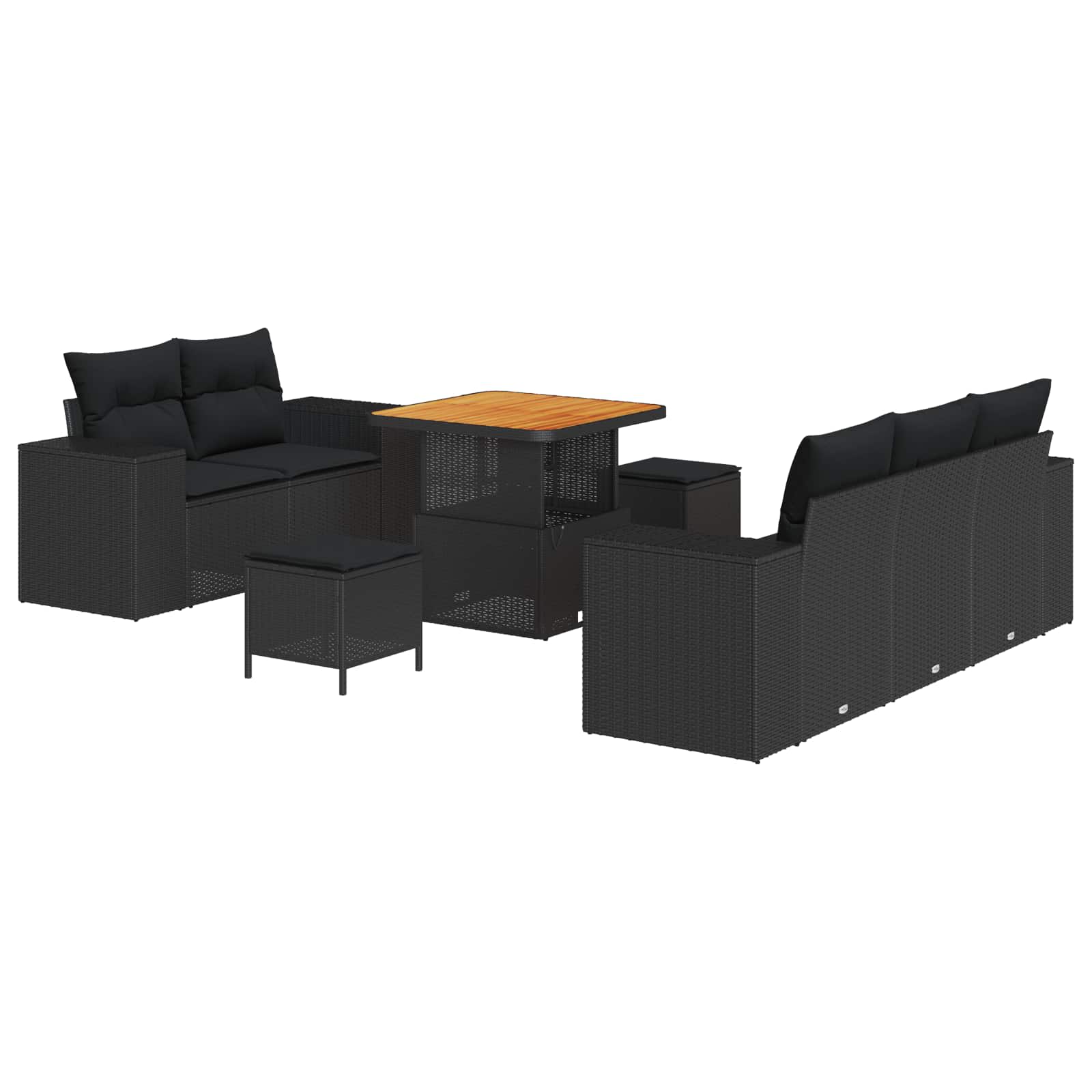 Set Divano da Giardino 8 pcs Nero Rattan in Polipropilene | homemem39