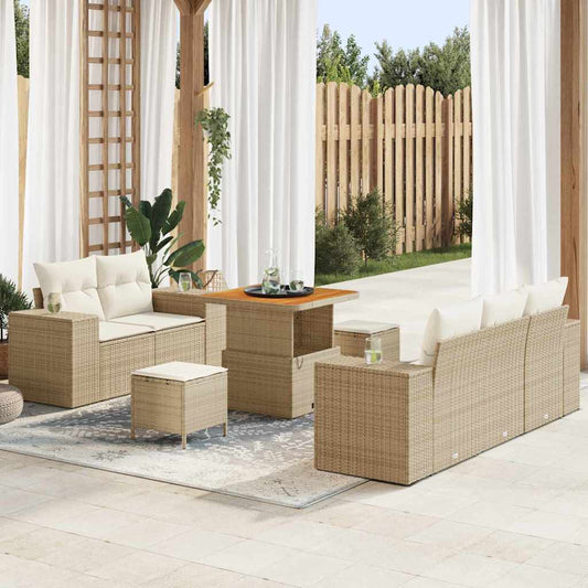Set Divano da Giardino 8 pz 8-Numero di posti Beige e Crema