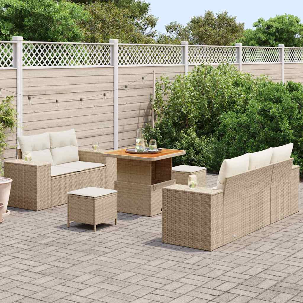 Set Divano da Giardino con cuscino 8 pcs Beige e Crema