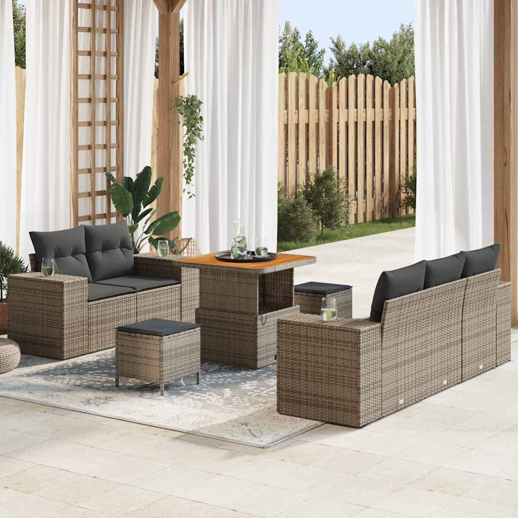 Set Divano da Giardino 8 pcs Grigio Rattan in Polipropilene | homemem39