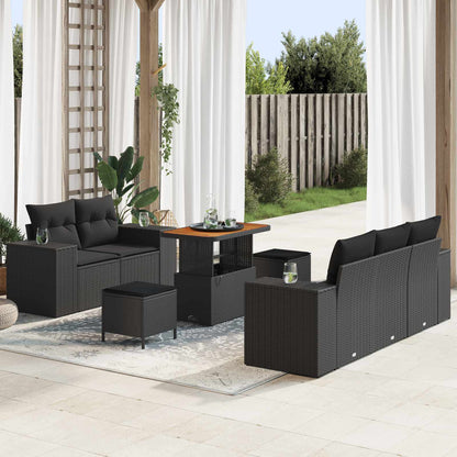 Set Divano da Giardino 8 pcs Nero Rattan in Polipropilene | homemem39