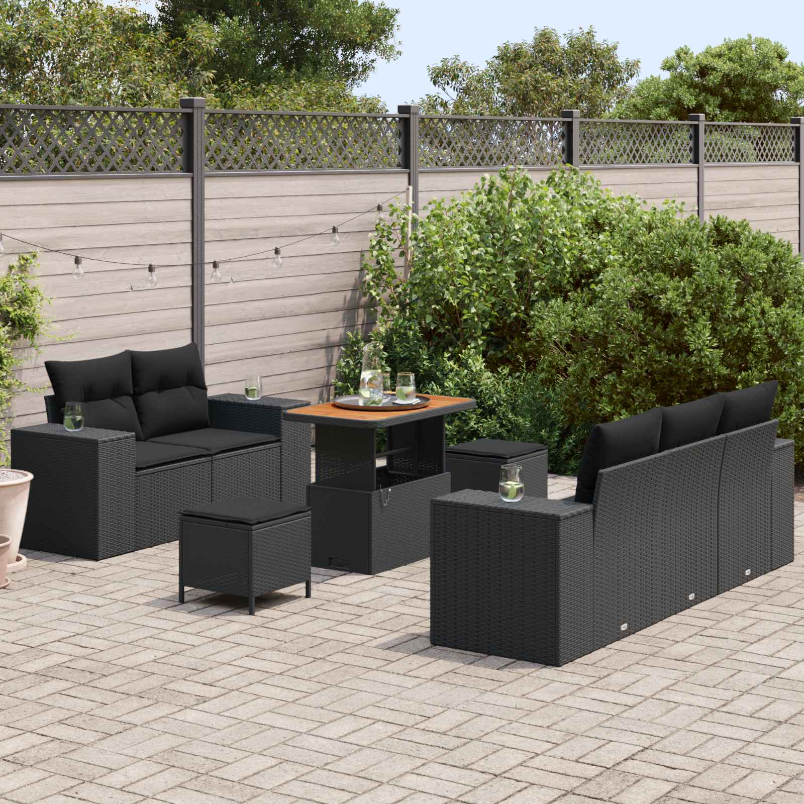 Set Divano da Giardino 8 pcs Nero Rattan in Polipropilene | homemem39