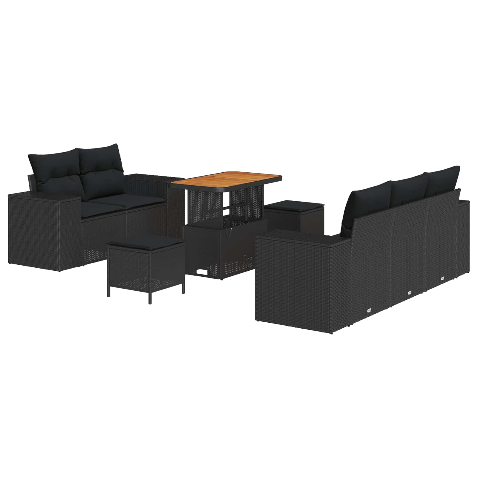 Set Divano da Giardino 8 pcs Nero Rattan in Polipropilene | homemem39