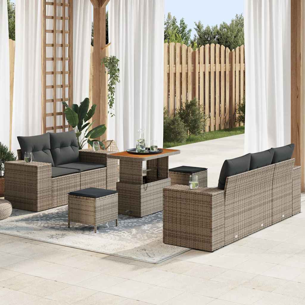 Set Divano da Giardino 8 pcs Grigio Rattan in Polipropilene | homemem39