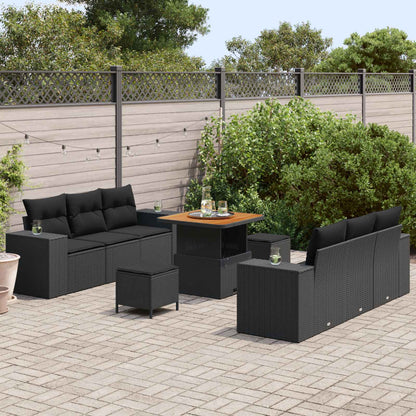 Set Divano da Giardino con cuscino Nero 221 x 204 x 85 cm | homemem39