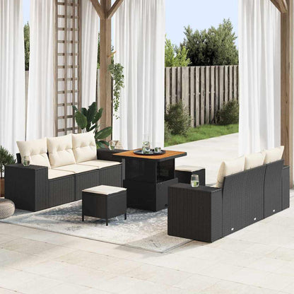 Set Divano da Giardino Nero e Crema 221 x 204 x 85 cm | homemem39