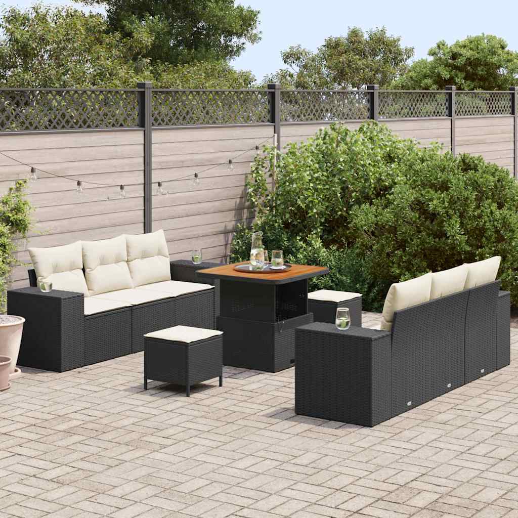 Set Divano da Giardino Nero e Crema 221 x 204 x 85 cm | homemem39