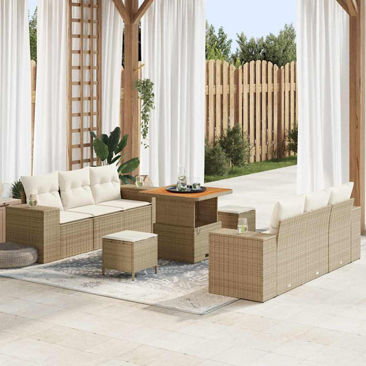 Set Divano da Giardino Beige e Crema Rattan in Polipropilene