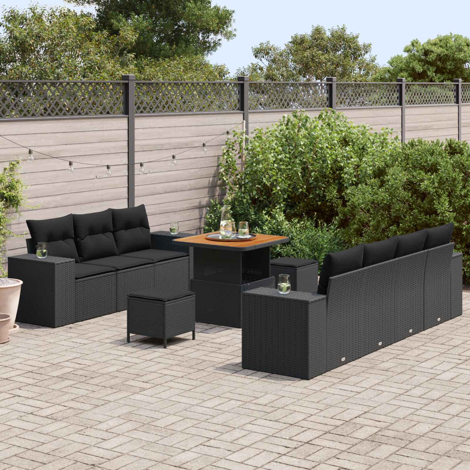 Set Divano da Giardino 10 pcs Nero Rattan in Polipropilene | homemem39