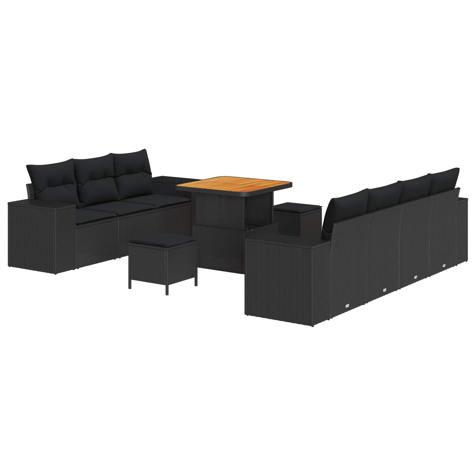 Set Divano da Giardino 10 pcs Nero Rattan in Polipropilene | homemem39