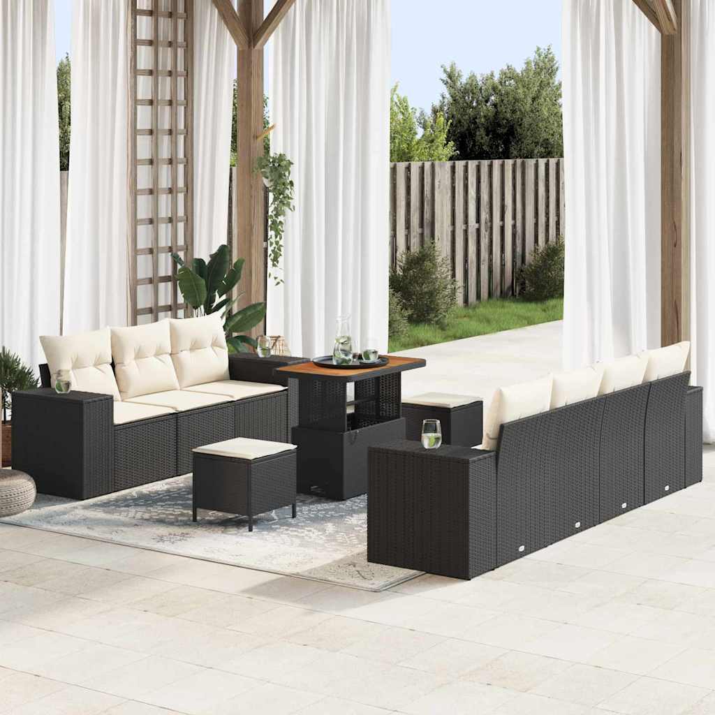 Set Divano da Giardino con cuscino 10 pcs Nero e Crema | homemem39