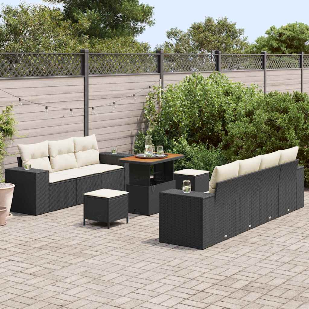 Set Divano da Giardino con cuscino 10 pcs Nero e Crema | homemem39