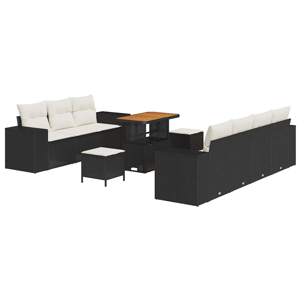 Set Divano da Giardino con cuscino 10 pcs Nero e Crema | homemem39