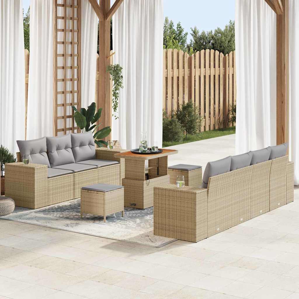 Set Divano da Giardino con cuscino 10 pcs Beige e Grigio Chiaro | homemem39