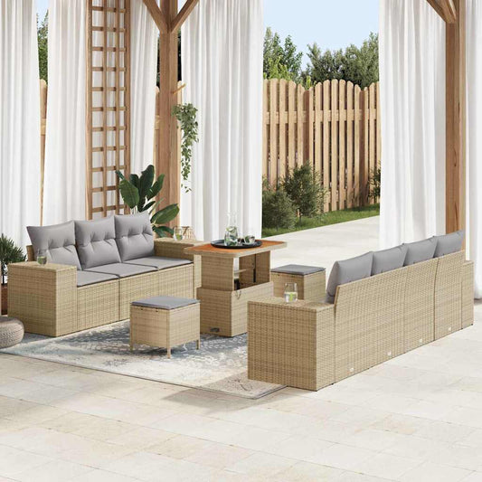 Set Divano da Giardino con cuscino 10 pcs Beige e Grigio Chiaro