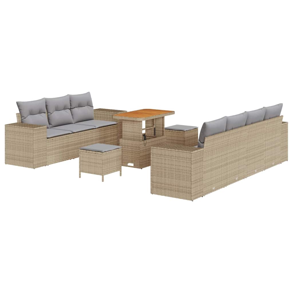 Set Divano da Giardino con cuscino 10 pcs Beige e Grigio Chiaro | homemem39