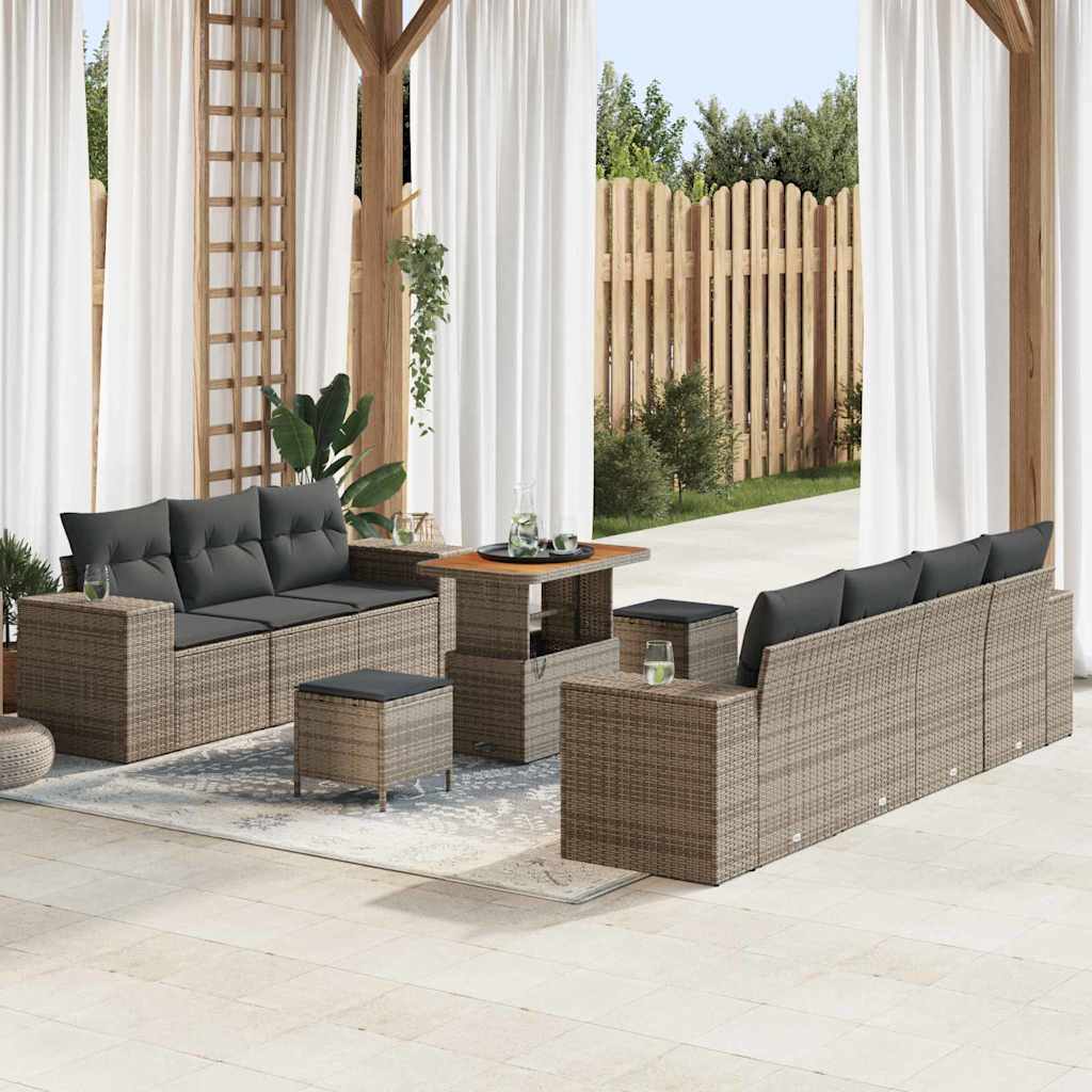 Set Divano da Giardino 10 pcs Grigio Rattan in Polipropilene