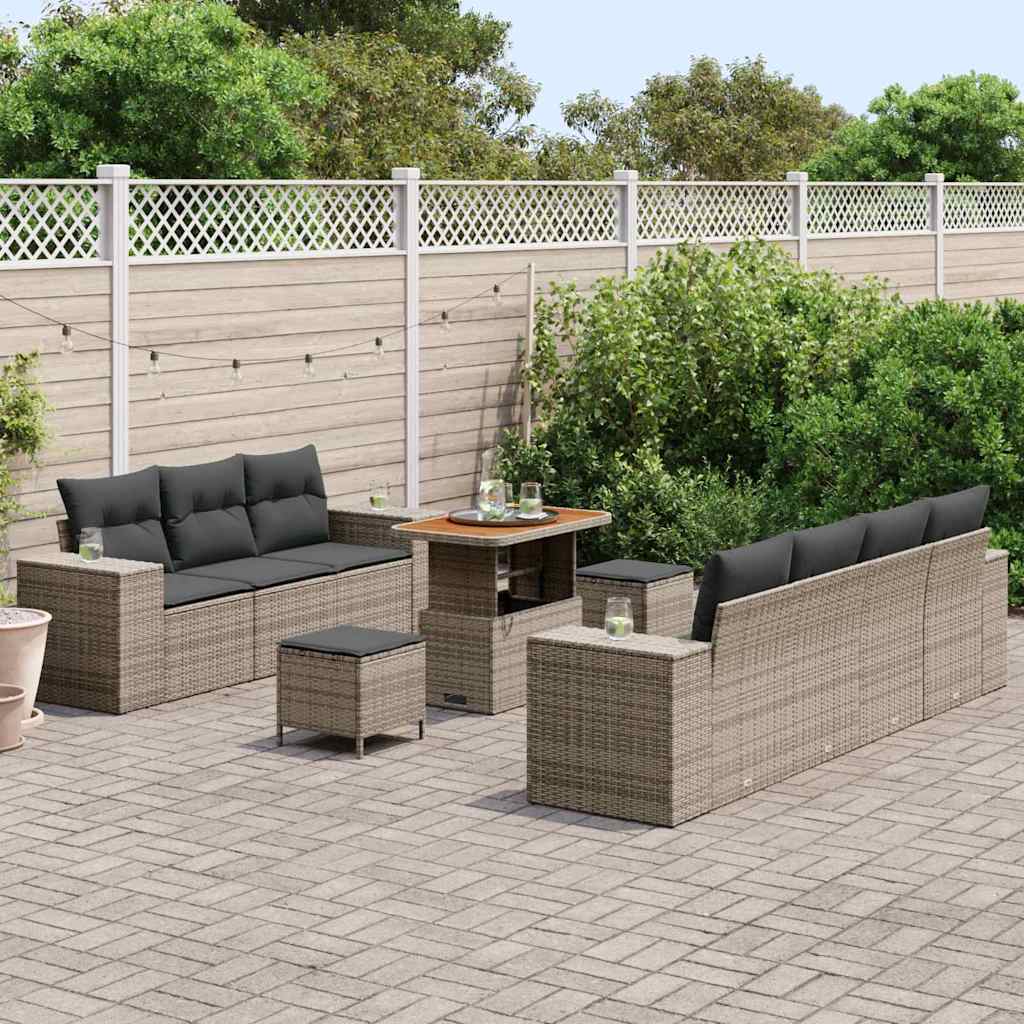 Set Divano da Giardino 10 pcs Grigio Rattan in Polipropilene