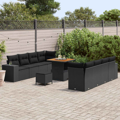 Set Divano da Giardino con cuscino 11 pcs Nero polyrattan | homemem39