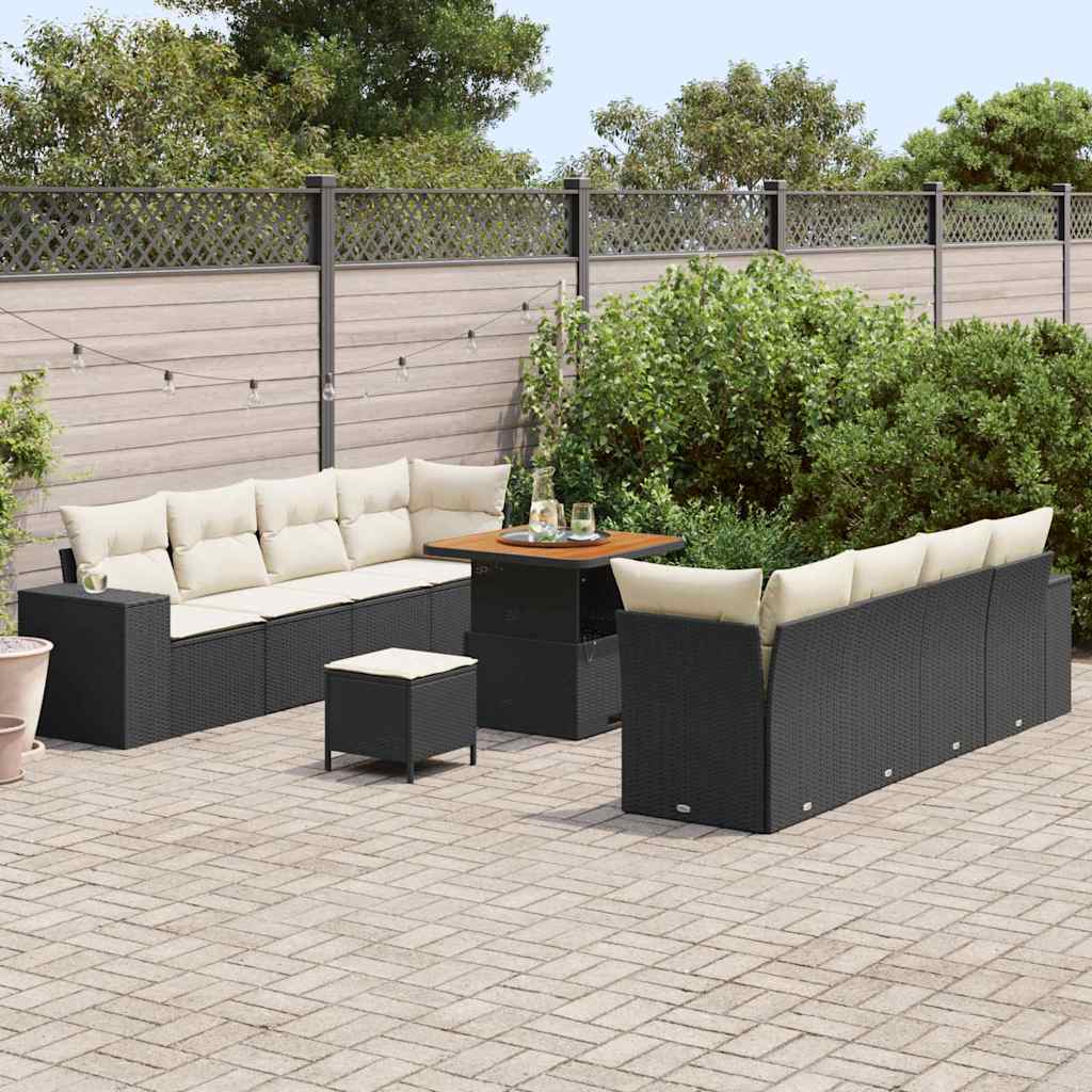 Set Divano da Giardino 11 pcs Nero e Crema polyrattan | homemem39