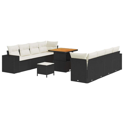 Set Divano da Giardino 11 pcs Nero e Crema polyrattan | homemem39