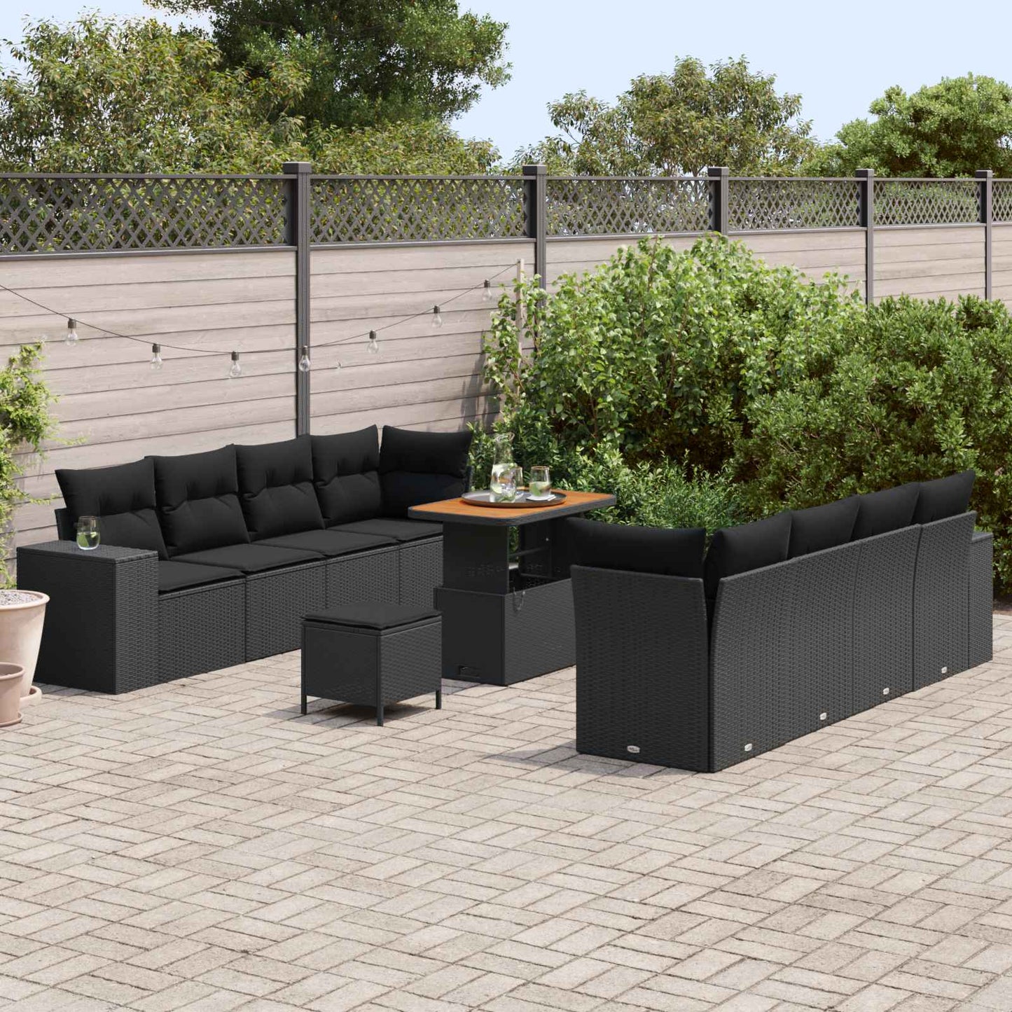 Set Divano da Giardino con cuscino 11 pcs Nero polyrattan | homemem39