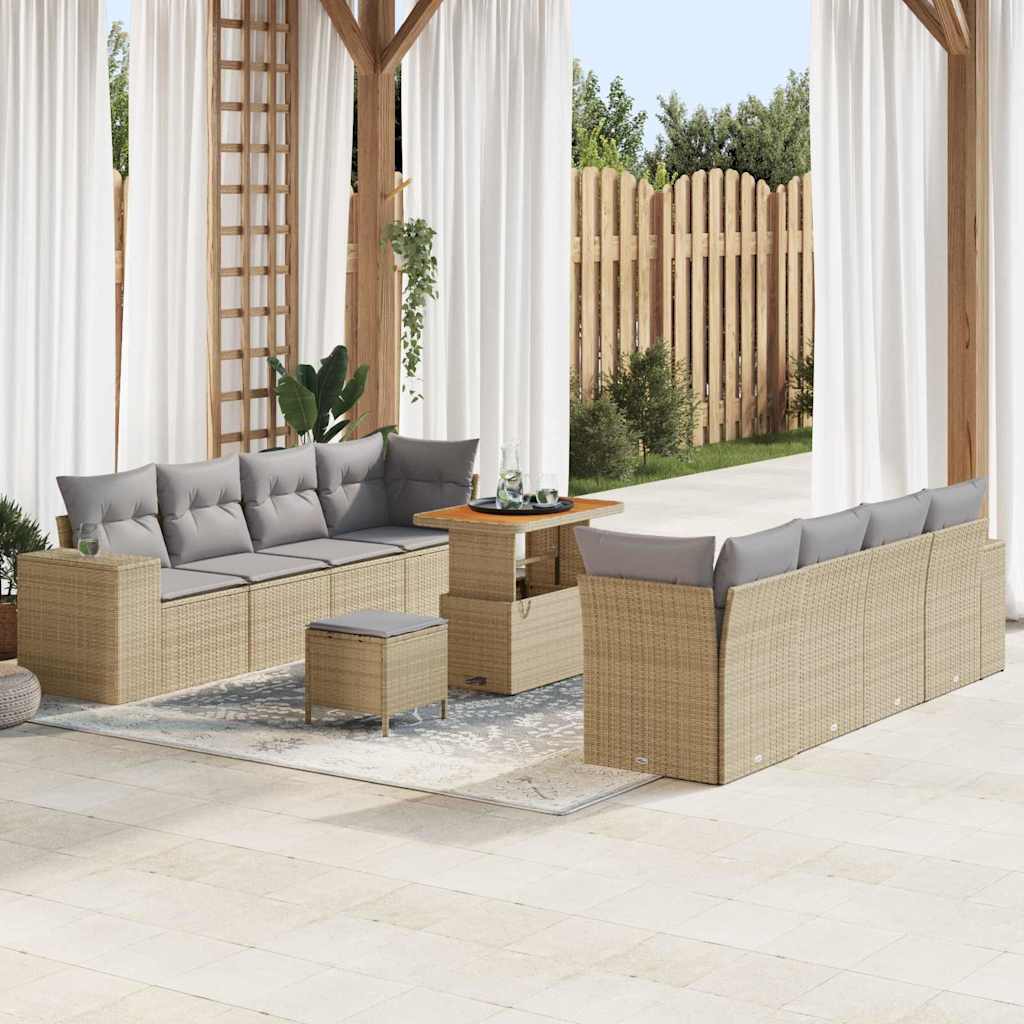 Set Divano da Giardino 11 pcs Beige e Grigio Chiaro polyrattan | homemem39