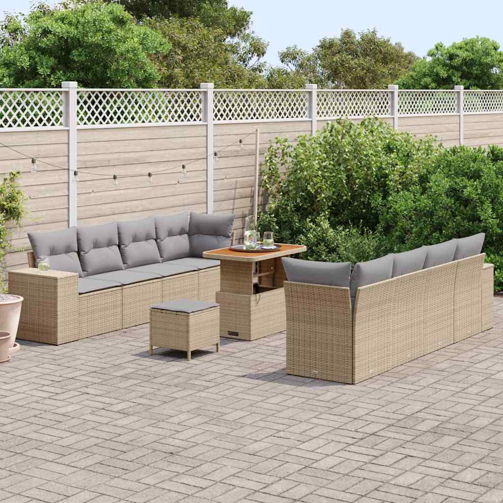 Set Divano da Giardino 11 pcs Beige e Grigio Chiaro polyrattan | homemem39
