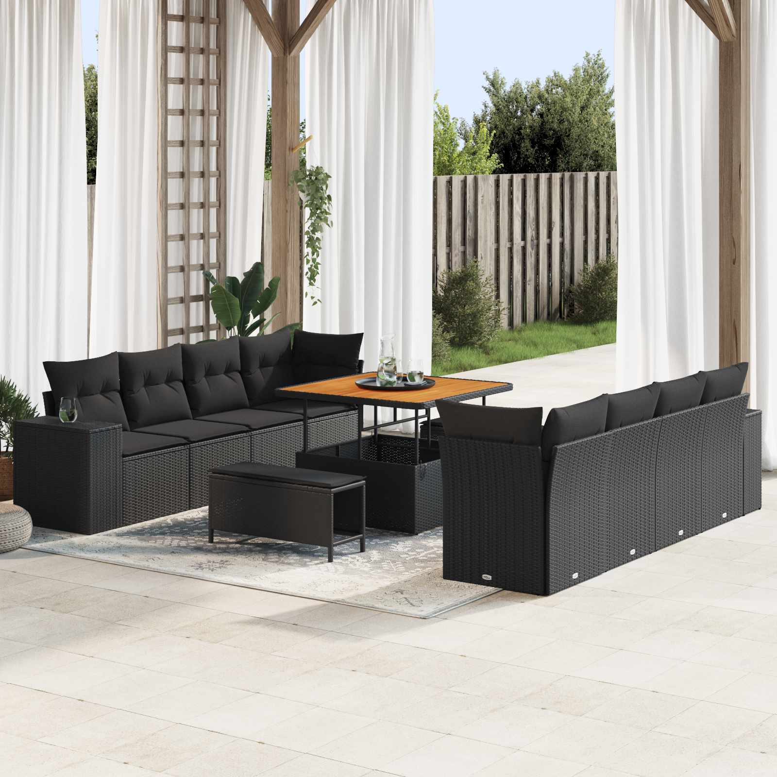 Set Divano da Giardino con cuscino 11 pcs Nero polyrattan | homemem39