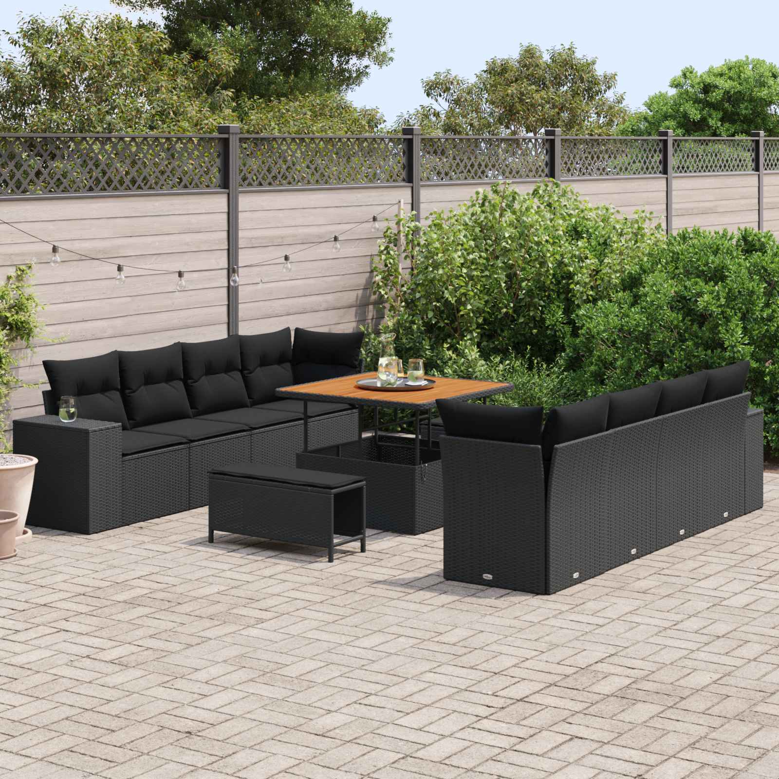 Set Divano da Giardino con cuscino 11 pcs Nero polyrattan | homemem39