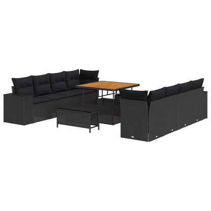 Set Divano da Giardino con cuscino 11 pcs Nero polyrattan | homemem39