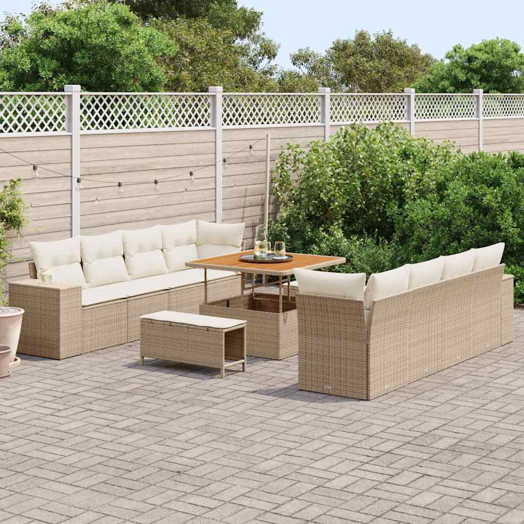 Set Divano da Giardino 11 pcs Beige e Crema polyrattan | homemem39