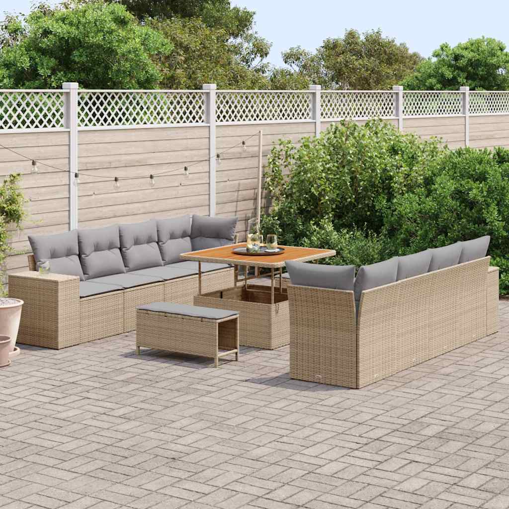 Set Divano da Giardino 11 pcs Beige e Grigio Chiaro polyrattan | homemem39